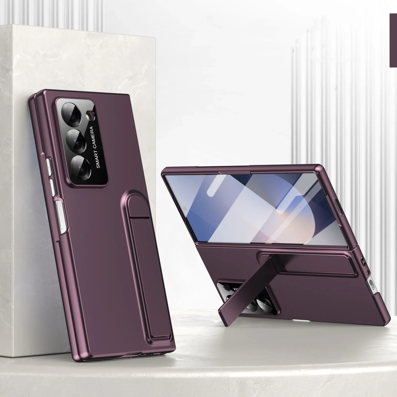 Luxury Matte Phone Case with Kickstand Holder and Built-in Screen Protector - Shockproof Back Cover