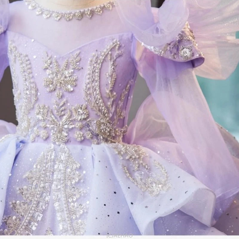 Wed Dress 2024 Flower Girl Wedding Dresses Costume Children Girls Birthday Party Princess Gown Vestido Kids Host Piano Outfit - 4