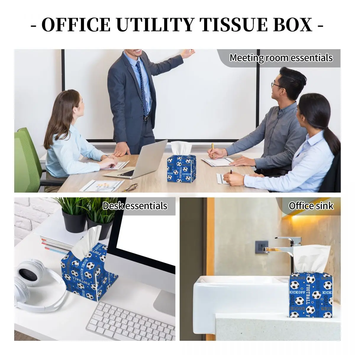 Custom Football Soccer Tissue Box Cover for Bathroom Toilet PU Leather Square Facial Tissue Box Holder 6