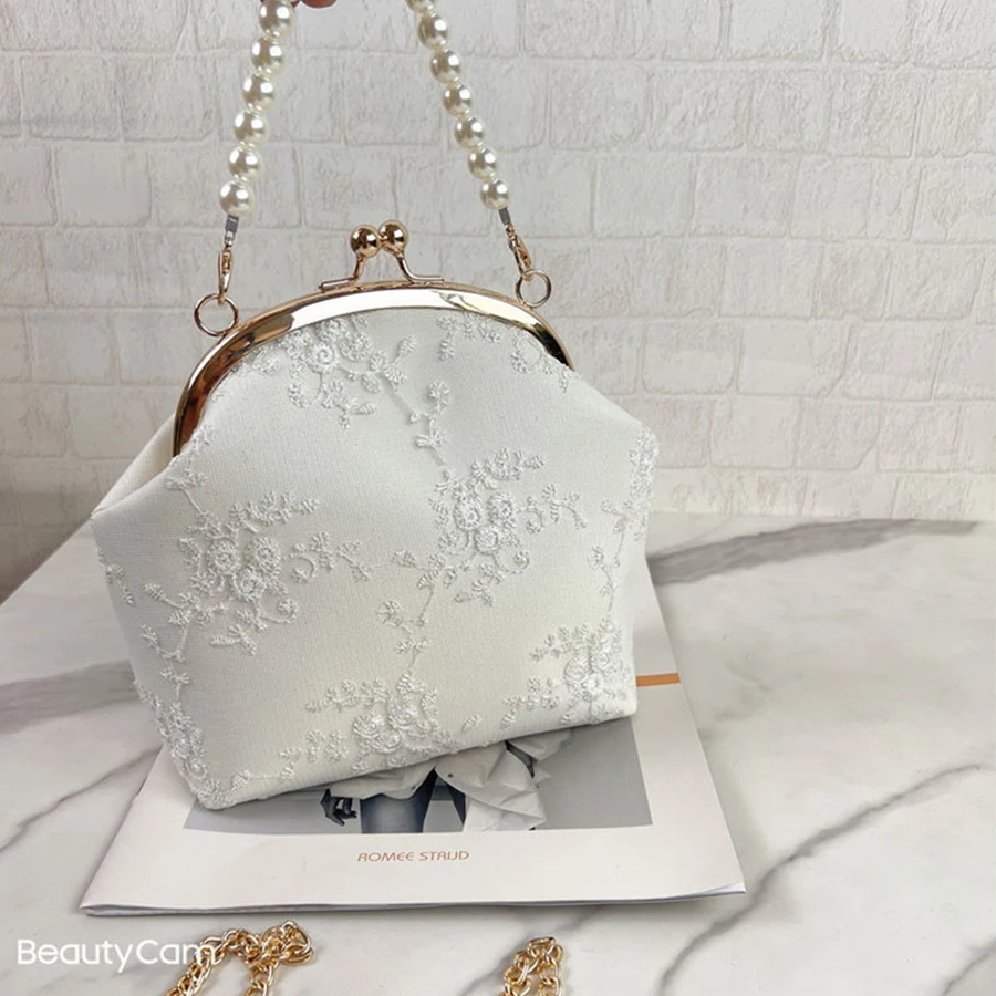 Retro Crossbody Bags For Women Vintage Lace Pearl Chains Ladies Small