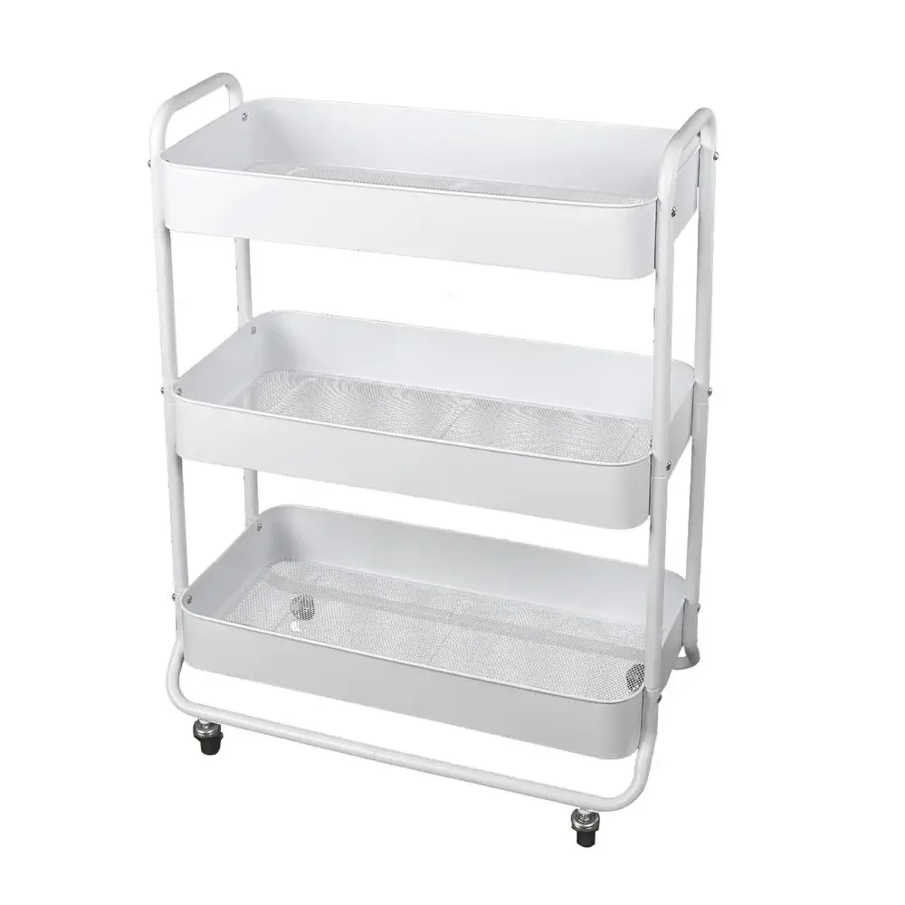 Metal Utility Cart 3 Tier White Rolling Laundry Organizer Adult Child StorageBasket Easy Assembly