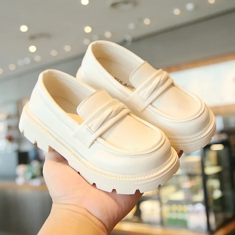 Leather Kids Slip On Shoes Black Casual Loafers