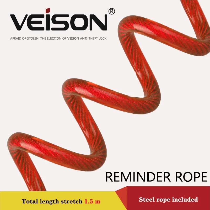 150cm Motorcycle Bike Alarm Disc Lock Reminder Colorful Ropes Antitheft Security Spring Cable Motorbike Disc Lock Reminder Cable lock disc brake alarm accessories
