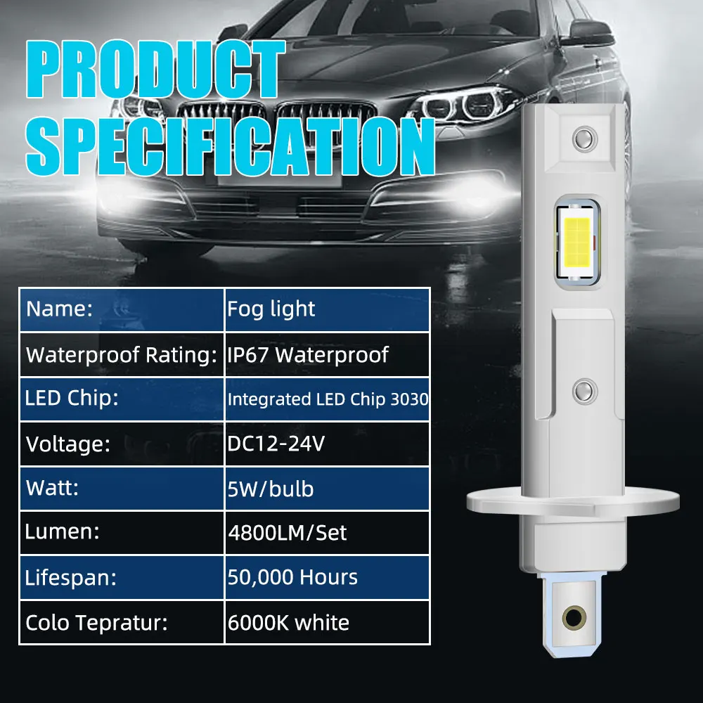 2개 H1 LED 안개등 전구 LED 안개 주행등 전구 8SMD 초고휘도 6000K 백색 DRL 주행등 플러그 앤 플레이