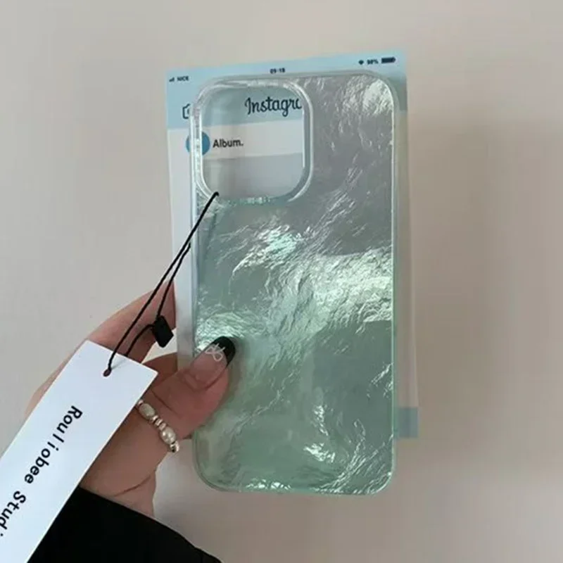 Mint Green Gradient Phone Case with Vortex Texture and Silver-Plated Detailing