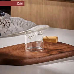 GIANXI Wood Handle Glass Espresso Measuring Cup - Transparent Kitchen Mug with Double Spout - 60-100ml (75ML Double Mouth)