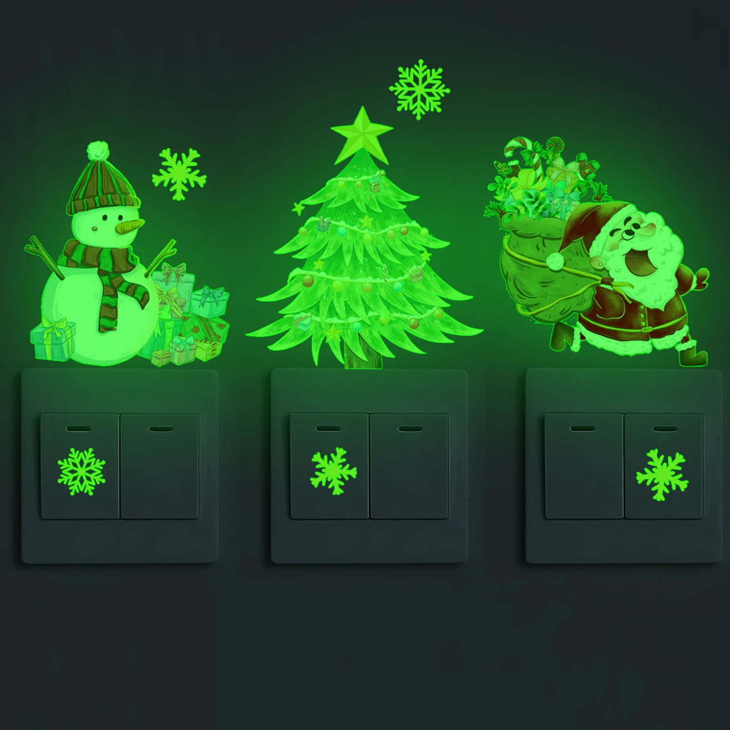 

1 Set 2023 Christmas DecorationTopic Luminous Switch Sticker Wall Stickers Home Decor Santa Claus and Snowman Home Decor