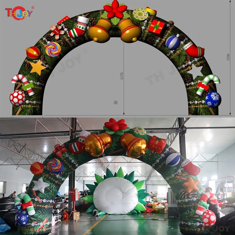 

2024New Design Christmas Decorations Inflatable Arch With Candy Cane And Bell, Inflatable Christmas Archway Entrance With Blower