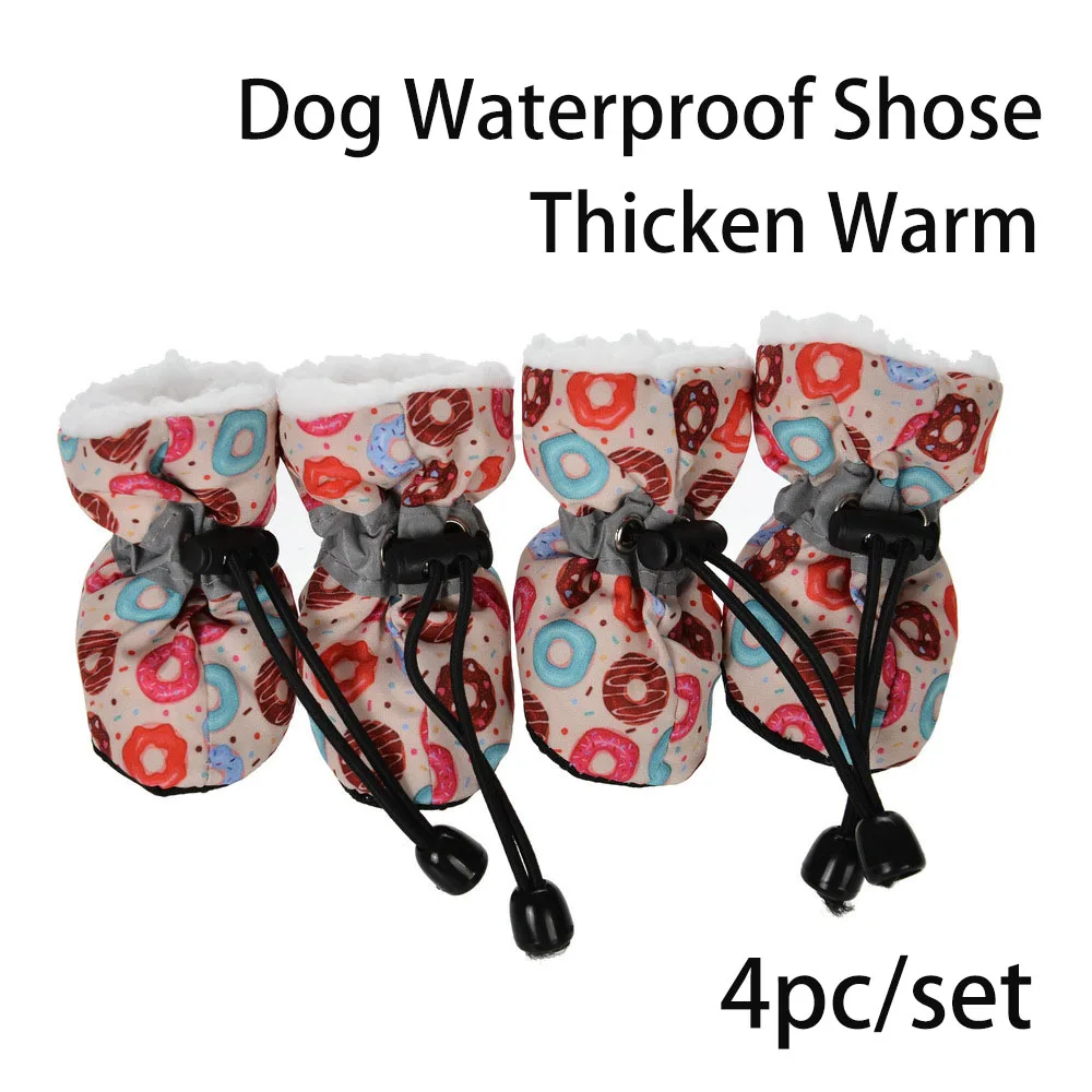 

4pcs/set Waterproof Pet Dog Shoes Winter Warm Snow Boots Anti-slip Rain Boots Footwear For Small Cats Dogs Puppy Pet Booties