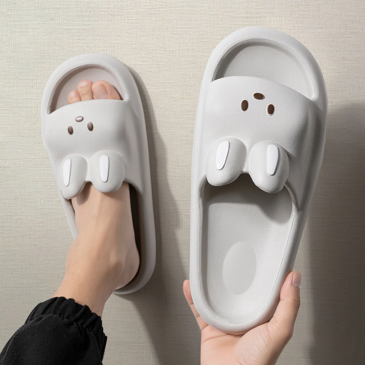 여성과 남성을 위한 베개 토끼 슬리퍼 |   하우스 슬라이드 샤워 샌들 |   매우 편안함 |   쿠션 처리된 두꺼운 밑창
