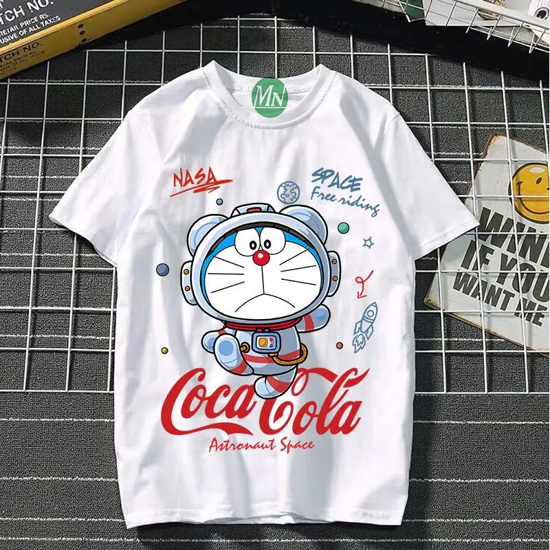 

Летняя новая футболка Doraemon, мужские милые Мультяшные Большие размеры в стиле ins, Красивые Простые парные Стильные топы для мужчин и женщин