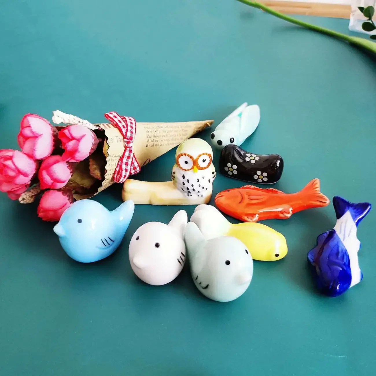 Set di 5 supporti per bacchette e gatti, in porcellana, stile giapponese, con simpatico gatto fortunato, in ceramica, per cucchiaio, forchetta, coltello, bacchette, decorazione per la casa (gatto