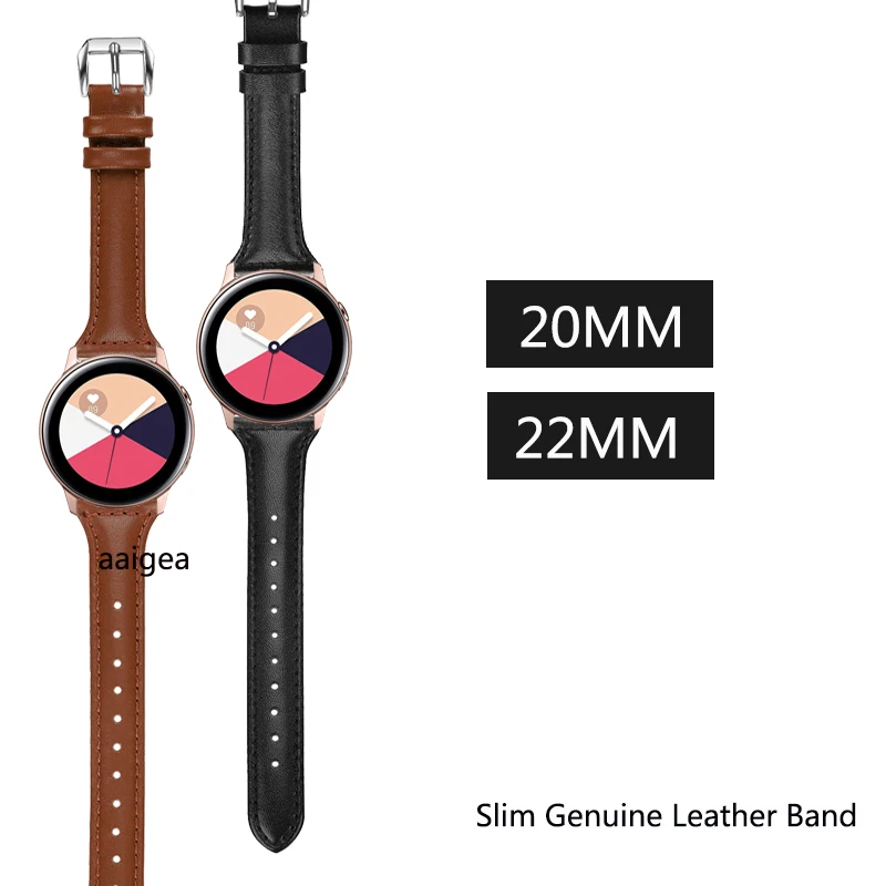 

20mm 22mm Strap Slim Genuine Leather Band for Samsung Galaxy Watch Active 2 Watch4 Gear Sport Watch3 41mm 45mm Gear S3 Watchband