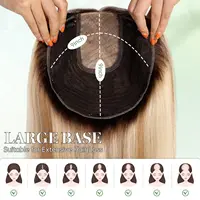 Brown Blonde Highlight Remy Human Hair Toppers Clips in 16 Inches Straight Hairpiece for Women Silk Base Topper Hair Extensions 2