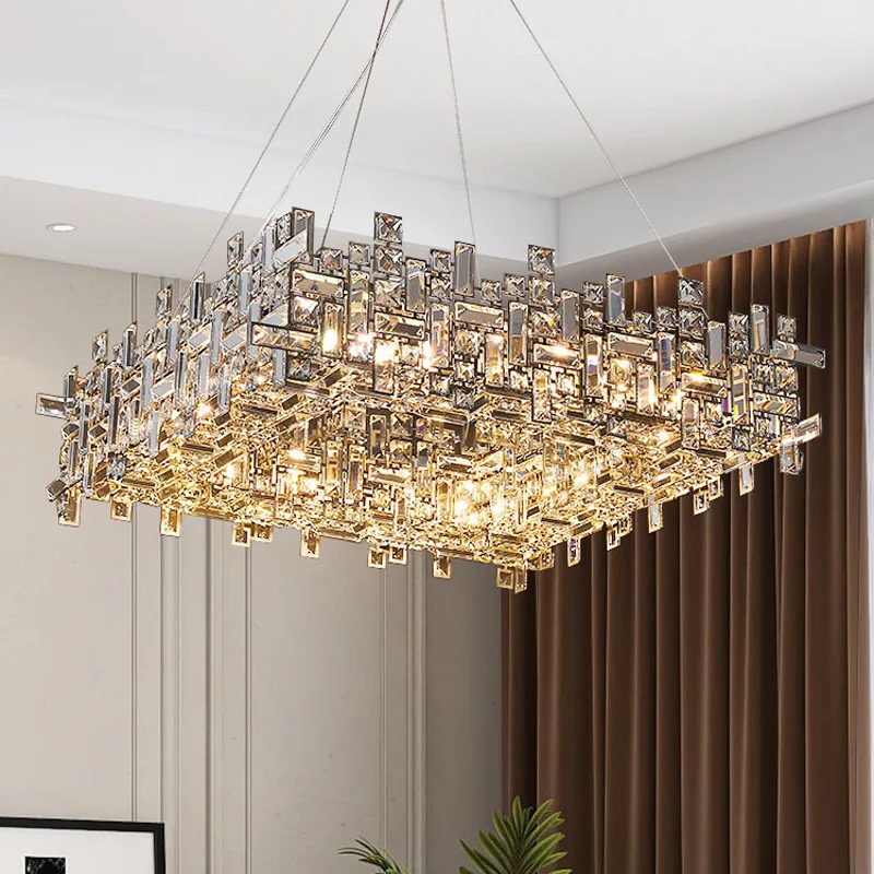 

Modern Lustre Chrome Square Led Chandelier Lighting Living Diningroom Decor Pendant Lamp Bedroom Crystal Hanging Light Luminaire