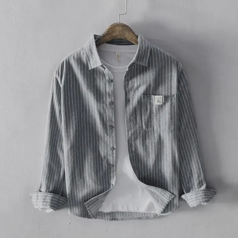 Camisa de hombre negra con bolsillo, camisas a rayas para hombre, cosas baratas, elegantes, estilo coreano, cuello regular, tops Xxl, ropa social normal