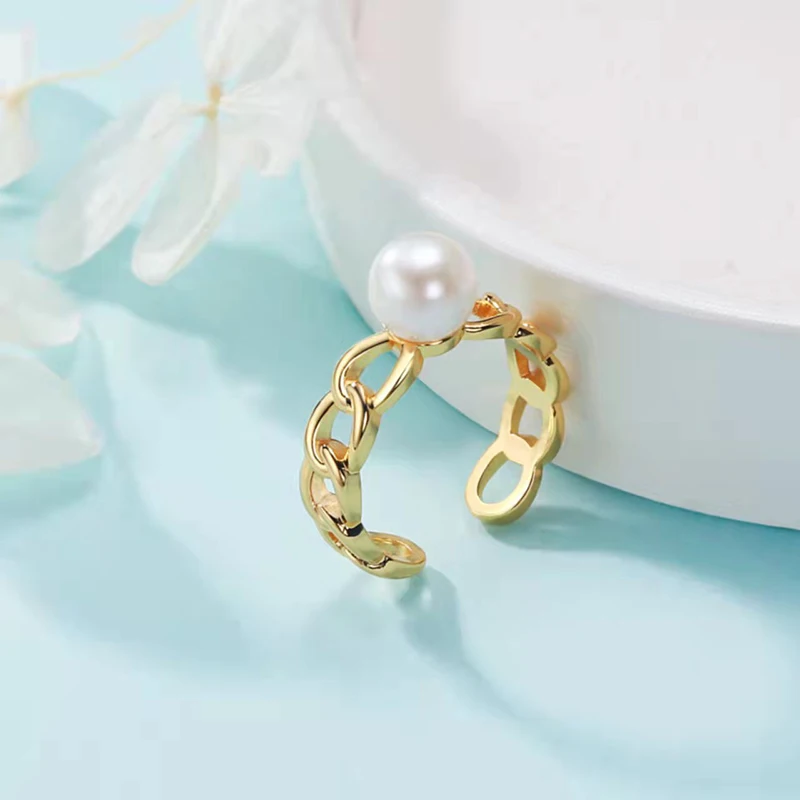 MULICHEN 7-8mm Freshwater Pearl Flat Round Pearl Ring For Women Fashion Open Versatile  Jewelry Hand Decoration Free Shipping