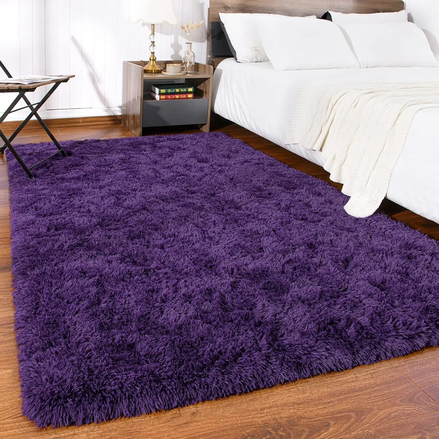 Luxury Fluffy Area Rug Modern Shag Rugs for Bedroom Living Room Rug  for Kids Nursery Girls Home Purple Deep