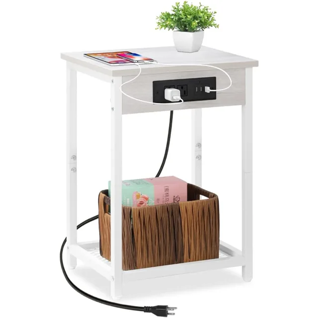 Modern 2-Tier Nightstand with USB 1
