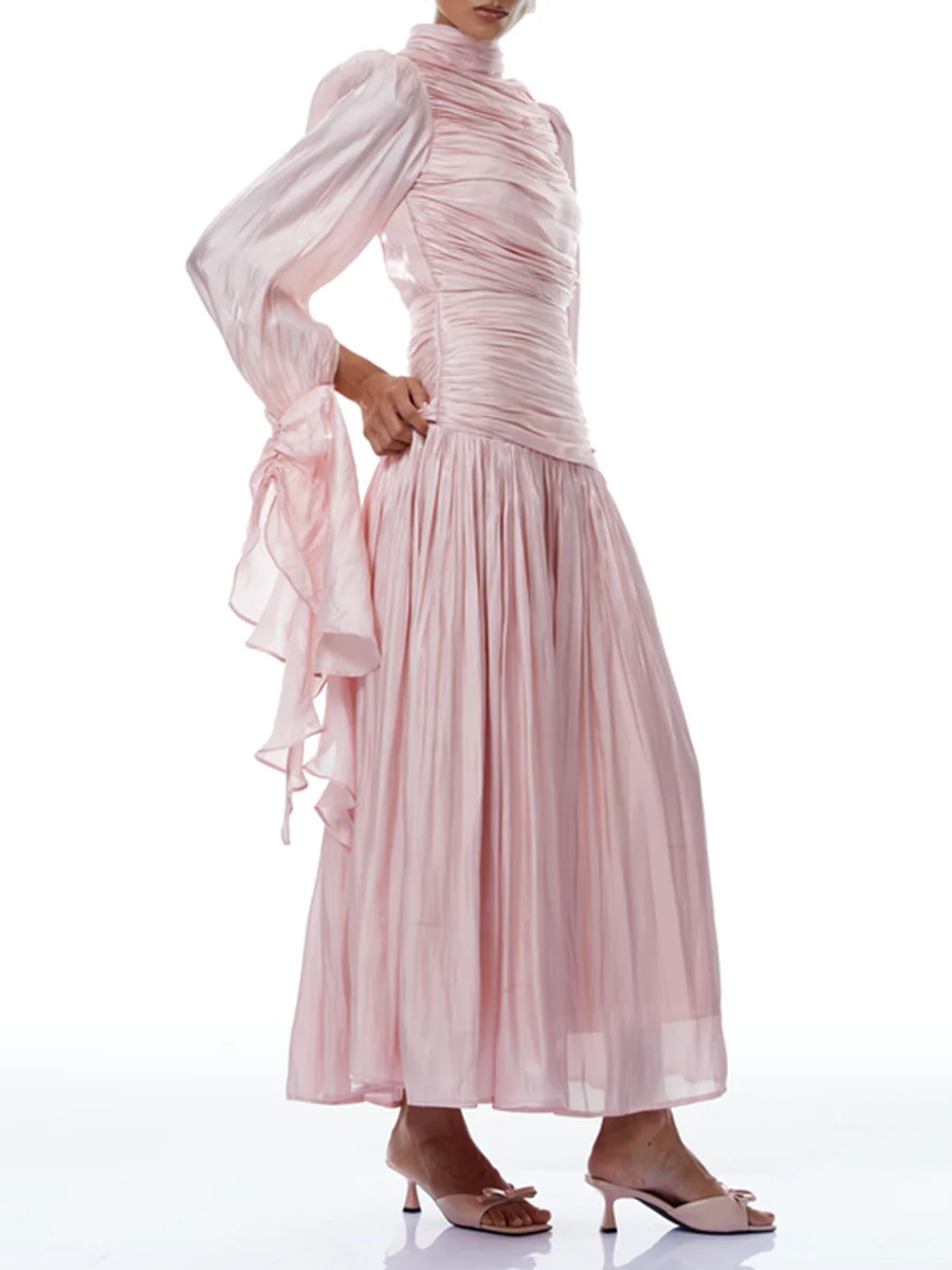 Elegant pose in Spliced Folds Elegant Ruffles Dress plus size women wear