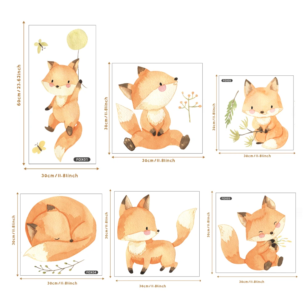 Boho Cartoon Cute Fox Friend Animal Clouds Wall Decal,Watercolor Vinyl for Nursery Kids Boys Girls Room Interior Home Decor,wall stickers,luminous wall stickers,vinyl decal stickers,children room decoration