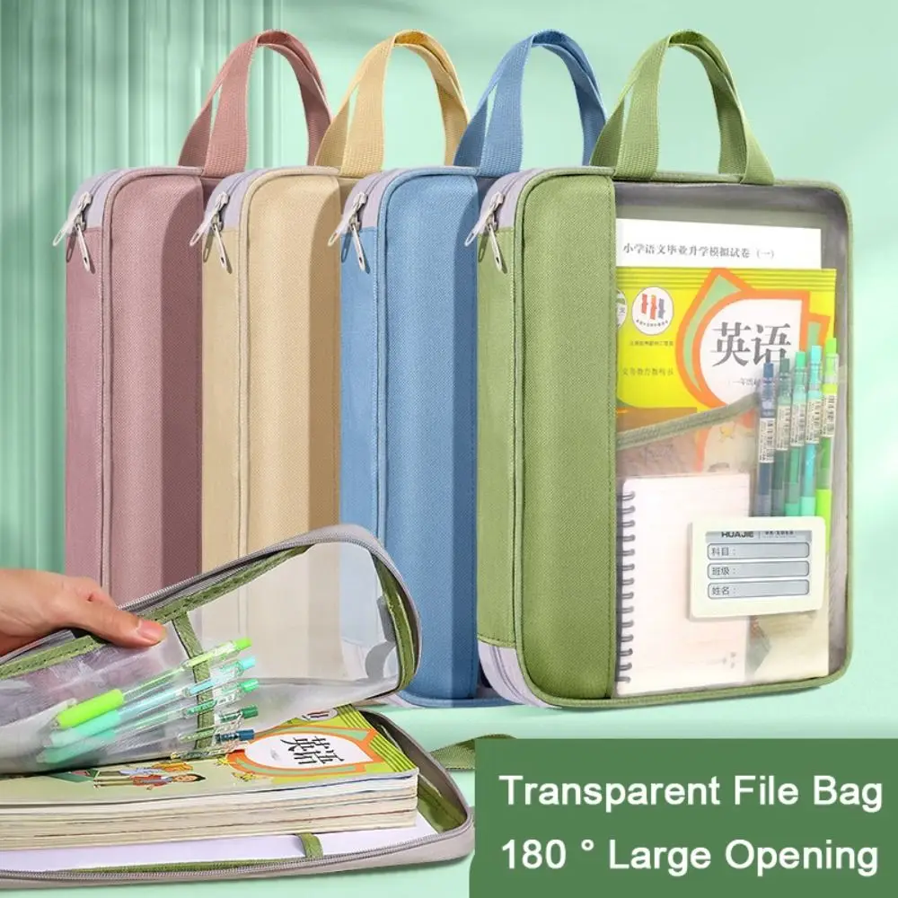 New Nylon Mesh Tutoring Bag Large Capacity Transparent File Bags Handheld Multi Layer Handbag School