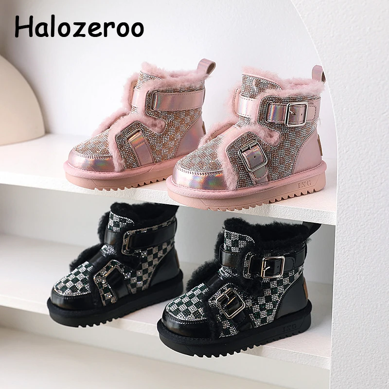 

Winter New Kids Snow Boots Baby Girls Brand Fur Shoes Toddler Black Fashion Boots Children Ankle Shoes Rhinestone Princess Shoes