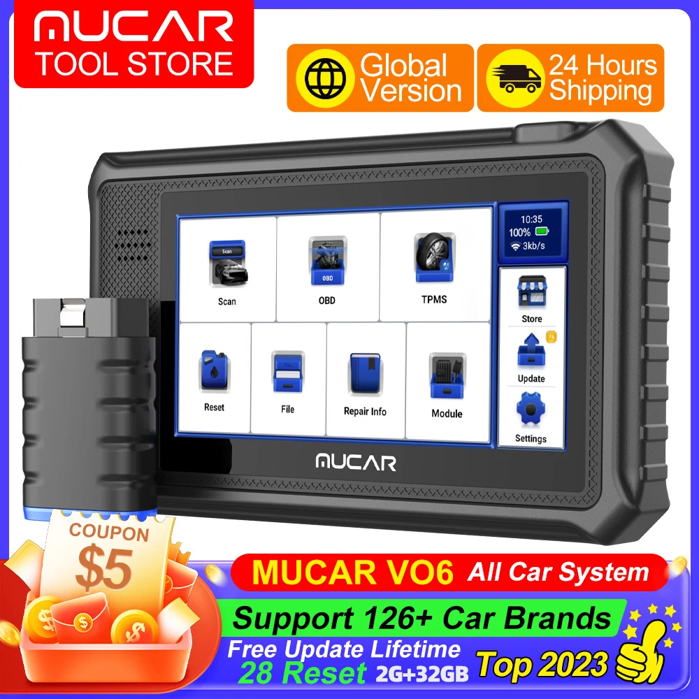 自動車診断ツール,MUCAR-V6 OBD2スキャナー,28の特殊機能,双方向スキャンツール,完全なシステム,コードリーダー,2023,新品