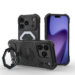 Enhanced Outdoor Sports Magnetic Metal Bracket Anti - Slip Protective Case with Lanyard - iPhone 15 Plus (Black)