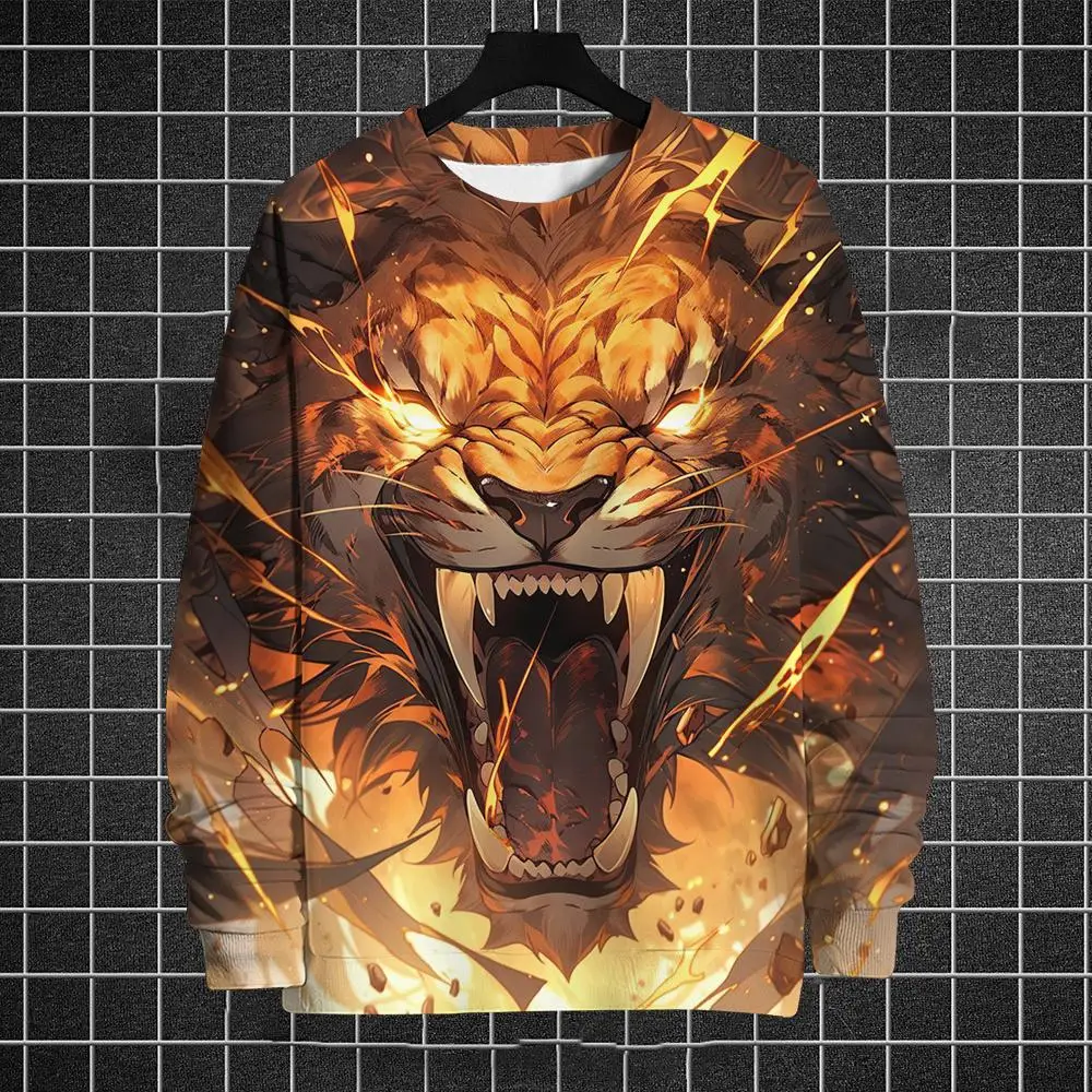 Sudadera con capucha de invierno para hombre, con estampado 3D de animales, tigre y león, para deportes al aire libre, suéter cálido, moda urbana, hip hop, camisetas casuales para hombre