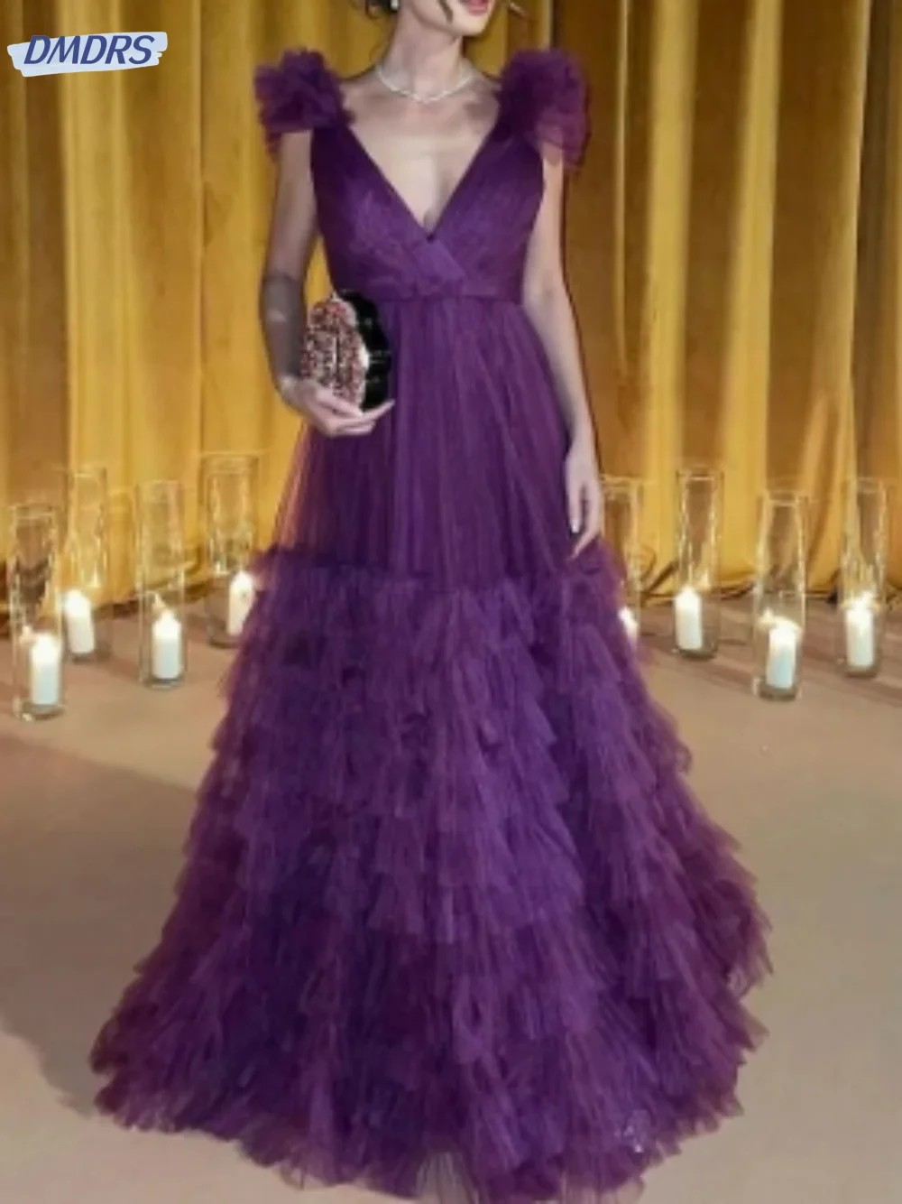 

Illusion Deep V-neck Evening Dresses Elegant A-line Dress For Bride Modern Tank Sleeve Bridal Gown Vestido De Novia