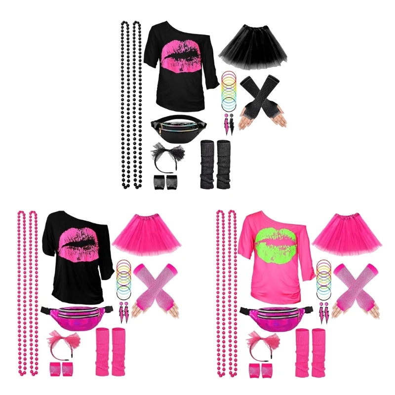 

Наряд 80-х годов для женщин, вечерние комплекты аксессуаров для костюмов 80-х годов, перчатки в сетку, гетры