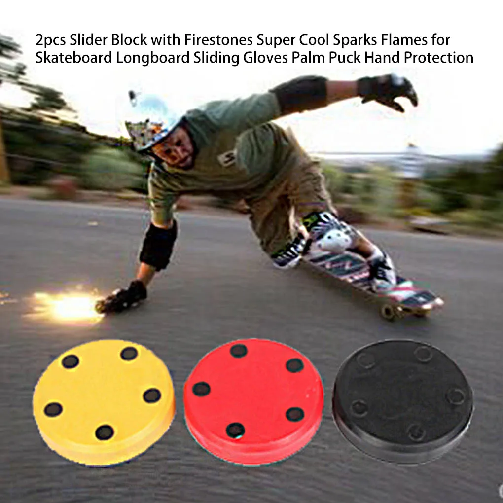 Slider Block mit Firestones Super Cool Funken Flammen für Skateboard Longboard Schiebe Handschuhe Palm Puck Hand Schutz Handschuh