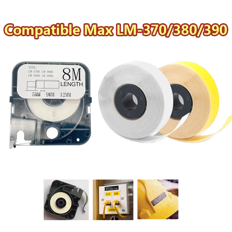 MAX 전자 레트윈 기계용 라벨 스티커 용지, LM-370E, 370A, 380A, LM-390A, 6mm, 9mm, 12mm, 309Y, 309W, 1 개