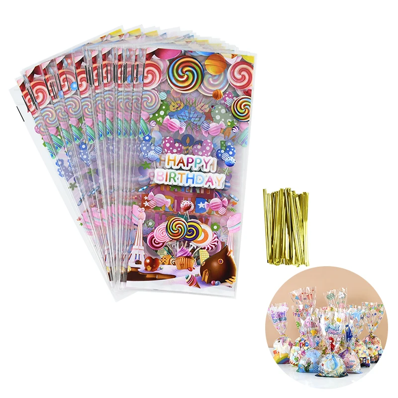 

50pcs Unicorn/Mermaid/Dinosaur/Birthday Plastic Candy Bag Biscuit Cookie Gift Packaging Bags Pouches Boy Girl Kids Party Favors