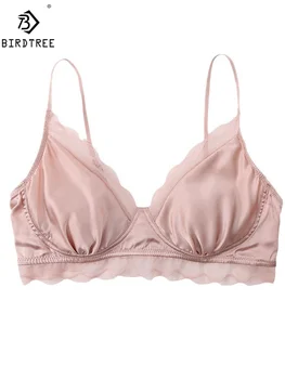BirdTree, Cup Lining 93%Real Silk Elegant Bras, Women Lace Steel Ring Fixed, French Sexy Back Underwear, 2026 Autumn P48011QM 1