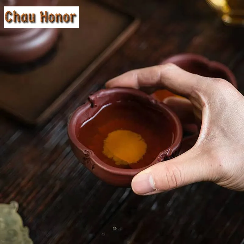 75ml Creativity Yixing Raw Ore Purple Clay Bionic Persimmon Wishful Teacup Handmade Kung Fu Tea Set Tea Ceremony Drinkware Gift
