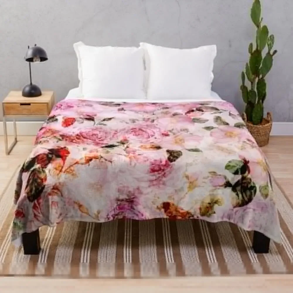 

Chic girly pink watercolor vintage floral pattern Throw Blanket Heavy Baby Blankets