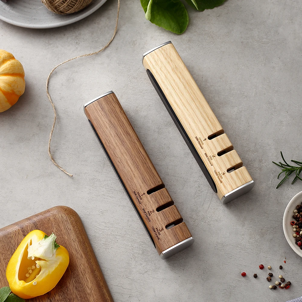 신주오 3-in-1 칼갈이 다이아몬드 & 세라믹 시스템 물푸레나무/호두나무 V자형 연마 슬롯 빠른 효과 안전하고 간편한 사용