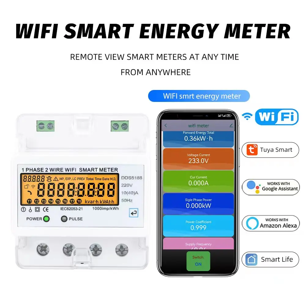 220V 10(40)A Wifi Din Rail Meter Consumo Elettrico Digitale Kwh Smart Energy Meter Wifi Kwh Meter Tuya Smartlife