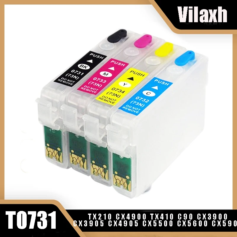 

vilaxh T0731 Refillable Ink Cartridge for Epson T0731N Stylus tx210 cx4900 tx410 C90 CX3900 CX3905 CX4905 CX5500 CX5600 CX5900