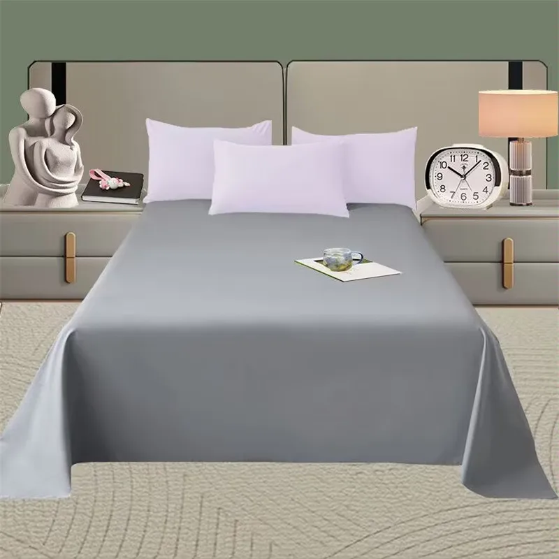 Spring Summer Autumn 1Pc 100% Polyester  Flat Sheet Solid Color High Quality Bed Sheet Large Size 250X270cm Customizable 2