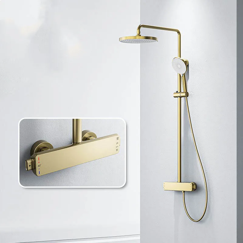 ชุดฝักบัวแบบเทอร์โมสแตติกติดผนัง ชุดฝักบัวแบบเรนชาวเวอร์ ทำจากทองเหลือง สีทองขัดเงา 1