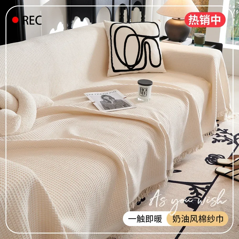 Woven Cotton Sofa Cover Blanket Solid Color Non-slip Sofa Towel for Living Room Furniture Decor Tapestry Couch Cover With Tassel 4