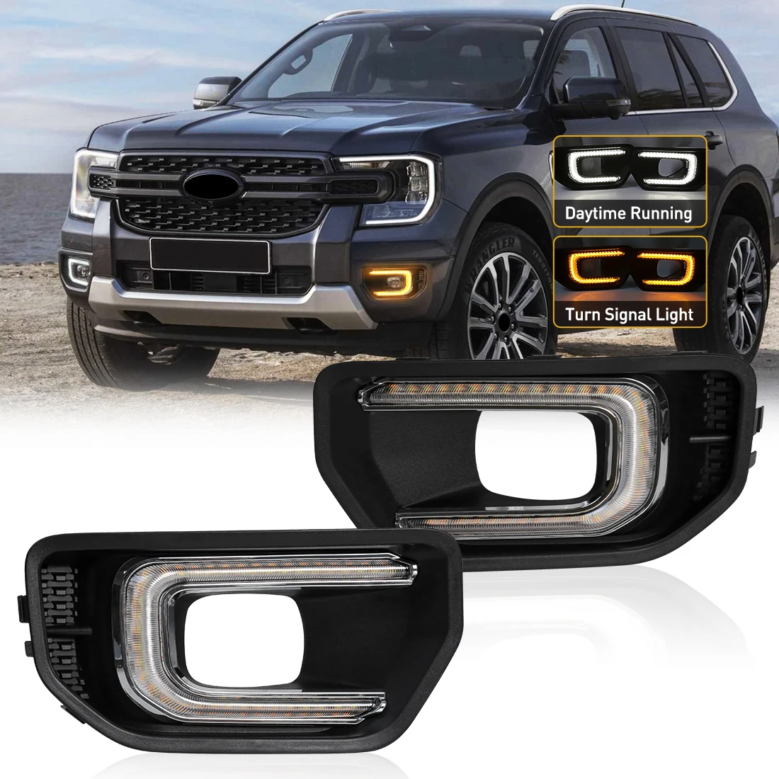 Автомобильная лампа для дневных ходовых огней, для Ford Ranger T9 XL XLT SPORT Platinum для Ford Ranger Wildtrak 2022 2023, противотуманная фара с указателем поворота