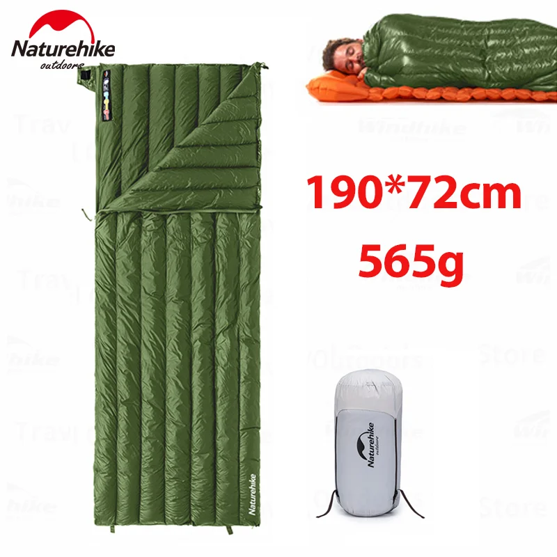 Naturehike Duck Down Sleeping Bag Ultralight 565g Outdoor Camping Waterproof Portable Warm Single Envelope Sleeping Bag 190*72cm