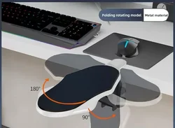 Foldable Ergonomic Armrest with Rotating Mouse Pad and Wrist Support (White Folding rotate)