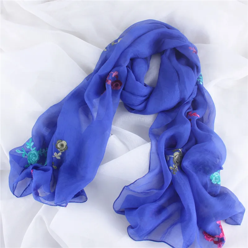 

New Winter Flower Chiffon Women Scarf Embroidered Female Spring Autumn Silk Scarves Ladies Girls Shawl Wraps