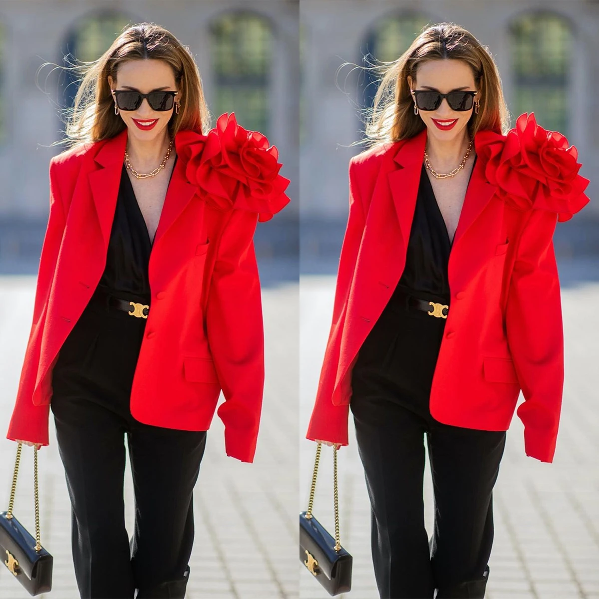 Blazer de flores rojas para mujer, chaqueta de sastre para mujer, ropa Formal de graduación para boda, solo una pieza