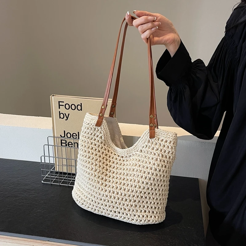 

Summer new ladies beach bag fashion girl handwoven shopping bag casual Tote shoulder handbag 2024
